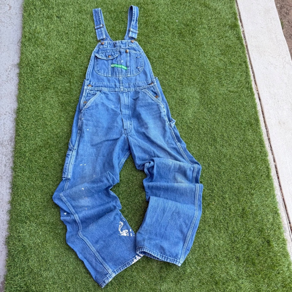 Vtg Key Imperial Denim Bib Overalls Mens 32x34 Distressed Paint Farmer Workwear